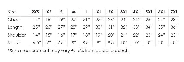 Rightway - SCR30 210g Premium Siro Cotton Round Neck Size Chart
